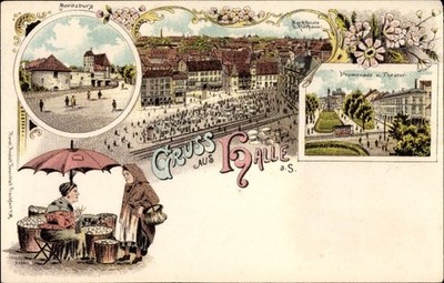Litho Halle an der Saale, Moritzburg, Marktplatz, Promenade,... - 10063464