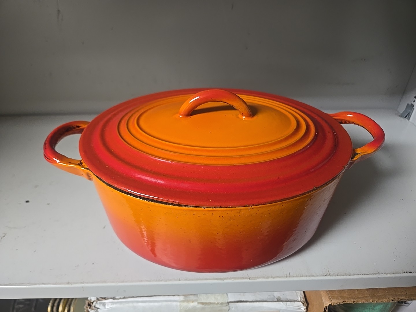 Vintage 1950's Le Creuset  Red Flame Orange 2 QT Pot Dutch Oven “A” Lid *READ*