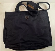Guess Large Sleek Black Nylon Carry-All Shoulder Tote Bag Multi Pocket Weekender