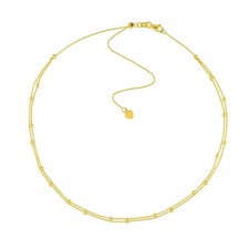 2mm Bead Station Double Strand Choker Necklace Real 14K Yellow Gold 17"