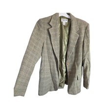 Pendleton Sage Olive Green Plaid Wool Blend Lined Blazer Jacket 12