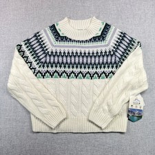 Mountain and Isles Fair Isle Sweater Women Medium Cream Cable Knit Ski Cozy NEW
