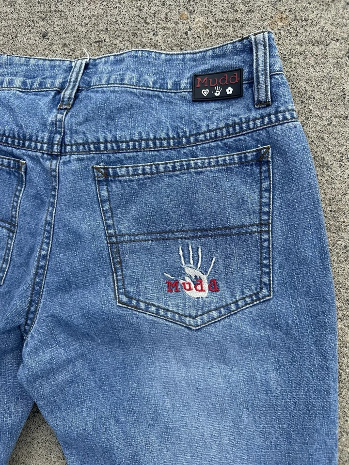 Pantalones de mezclilla vintage años 90 Y2K MUDD recortados talla 9 EE. UU. 30" cintura capri pantalones elásticos Foto 2 de 4