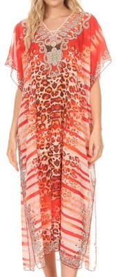 MKY Astryd Women's Flowy Maxi Long Caftan Dress Cover Up with Rhinestone