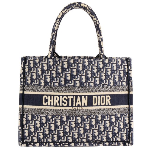 DIOR Book Tote Oblique Embroidered Canvas Navy Authentic From Japan