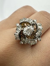 925 Sterling Silver 14k Gold Vermeil C Z Floral Ring Size 8