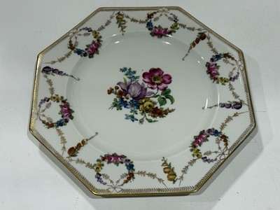 Schumann Bavaria Dresdner Art China Octagonal Floral Plate   Gold Trim   9''