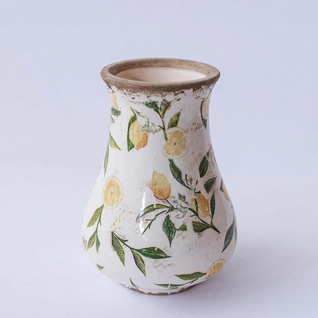 Lemons And Leaves Rustic Look Vase