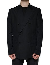 Dolce & Gabbana Black Linen Double Breasted Dress Men's Blazer Authentic