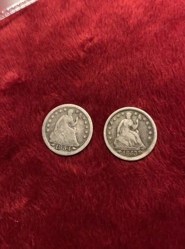 Lot Of 2 1853 1854 Philadelphia Arrows Liberty Seated Silver Half Dime