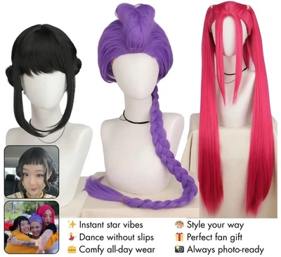Kids Girls K-pop Demon Hunter Rumi Zoey Mira Halloween Party Cosplay Hair Wig UK