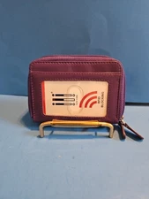 New ILI  leather wallet credit card holder RFID 6714 Purple double accordion