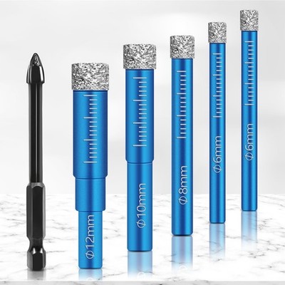 6 PCS Diamond Drill Bits Set for Porcelain, Ceramic, 6mm, 8mm, 10mm, 12mm 