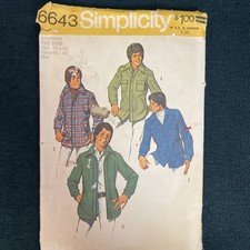 1970  s Simplicity 6643 Men  s Shirt Jacket Pattern Size 46/48