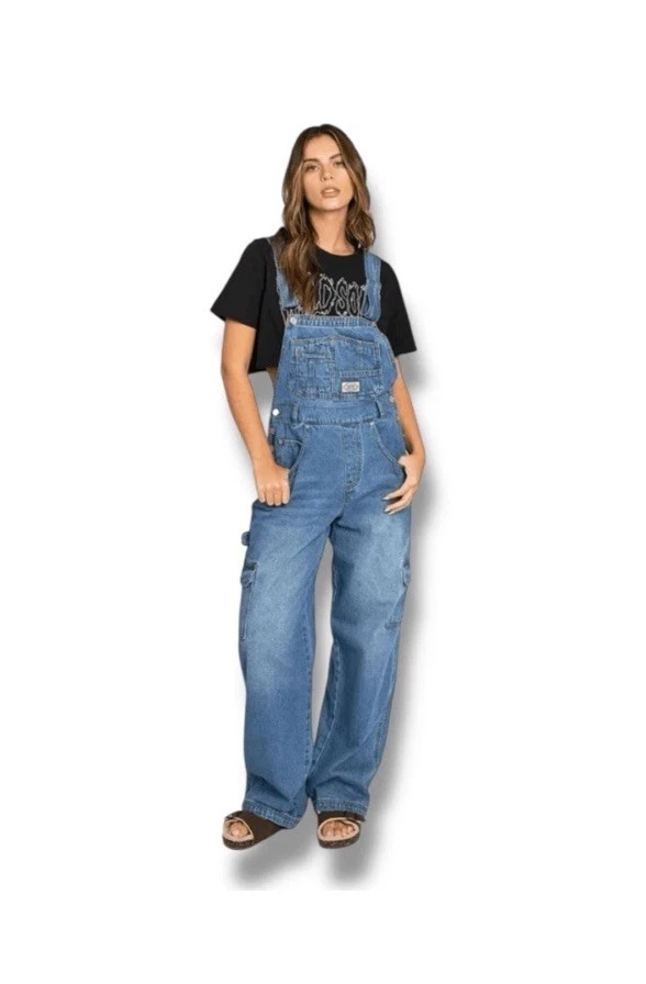 Lana Roux Denim Overalls Light Wash Women’s Retro Classic Wide Leg Size M NWT