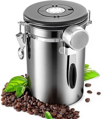 BESMALL 62oz Coffee Canister Stainless Steel Airtight Storage Container &Measuring Scoop