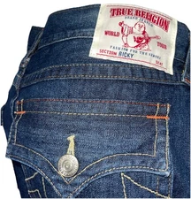 Auth TRUE RELIGION men’s RICKY W/ FLAPS MJ05859EL Dark Jeans-Sz 36 x 33 NEW 🇺🇸