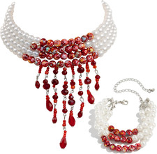 Halloween Vampire Costume for Women - Fake Bloody Pearl Vampire Necklace Brace