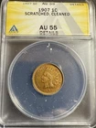 1907 1C Indian Head Cent ANACS AU 55 Details