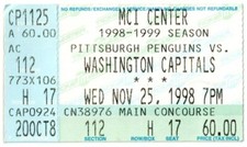1998 CAPITALS vs PENGUINS ticket stub JAROMIR JAGR 3 assist STU BARNES hat trick
