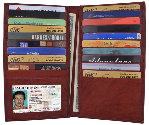 RFID Blocking Leather Checkbook Cove Secretary Tall Wallet 19 Card Holder - Picture 6 of 29