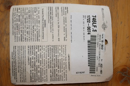 "NOS" SBS Street Ceramic 746LF Brake Rear Pads 746 LF BMW K1200LT K1200RS - Picture 4 of 4