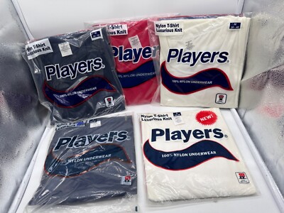 ONE NEW PLAYERS MEN'S 100% NYLON T-SHIRT LUXURIOUS KNIT NAVY-WHITE MADE IN USA