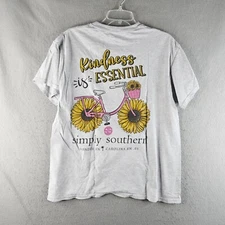 Simply Southern Shirt Adult Large Gray Bicycle Kindness is Essential Sunflower