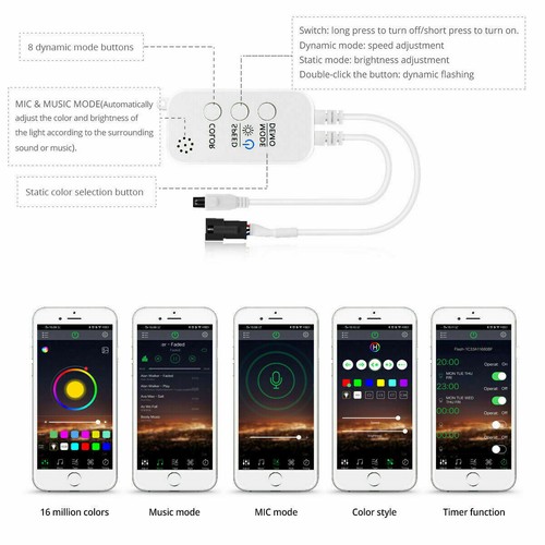 LED Strip light RGB IC Dream Color 12V Rainbow Color Changing Bluetooth control - Picture 6 of 11