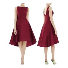 Alfred Sung Burgundy Red Sateen Twill High Low Cocktail Dress Size 18 $208 D697