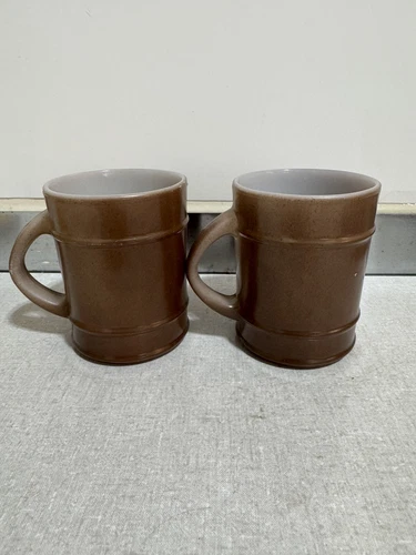 Anchor Hocking Fire King Oven Proof 2 Ranger Brown Barrel Coffee Mugs Made USA