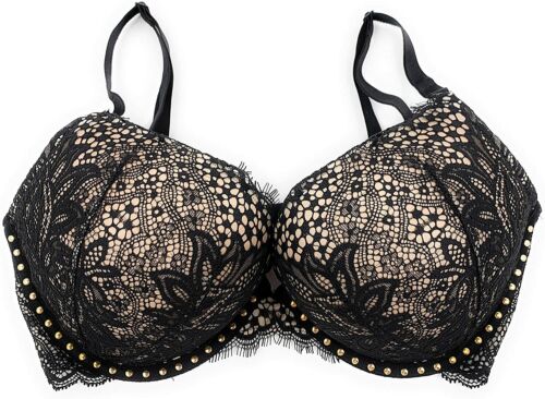Victoria's Secret Bombshell Add 2 cup sizes Plunge Bra Black Lace Stud 34A NWT