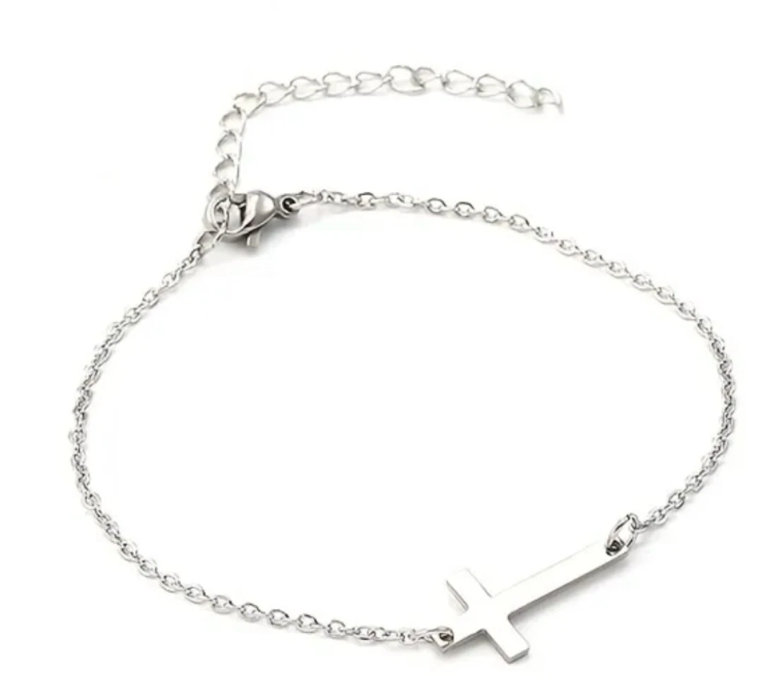 Cross Bracelet Silver Stainless Steel Dainty Religious Jesus Christ Faith Prayer