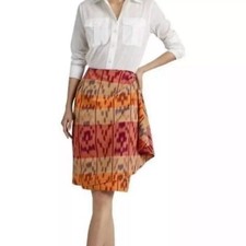 NWT Lauren Ralph Lauren Size 8 Geo Motif Cotton Linen Wrap Skirt
