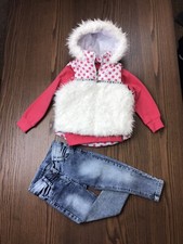 Girls 3 piece set long sleeve T-shirt, jeans pant and hoodie coat.