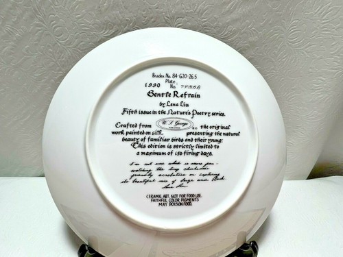 Placa de Coleccionista W. L. George GENTLE REFRAIN Nature's Poetry Birds #7935A - Imagen 5 de 5