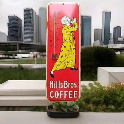 Vintage hills bros coffee Thermometer Tin merchandise advertising Not Porcelain