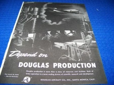1940 DOUGLAS DC-3 "DOUGLAS PRODUCTION"..1-PAGE ORIGINAL SALES AD (674BB)