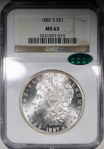 1887-S Morgan Dollar NGC MS63 CAC Frosty Flashy Better Date $1