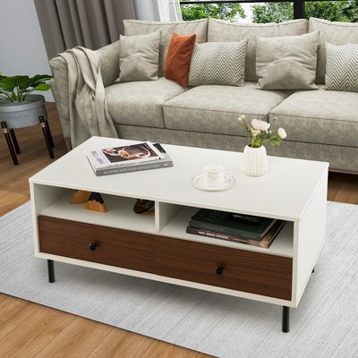 Coffee Table Modern Rectangle W/Drawers &Storage Shelf Living Room Furniture