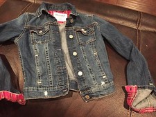 AEROPOSTALE Girls Denim Jean Jacket S/P Long Sleeve Blue Plaid Accents
