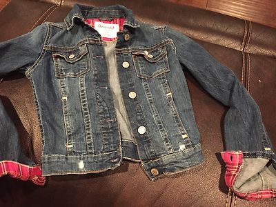 AEROPOSTALE Girls Denim Jean Jacket S/P Long Sleeve Blue Plaid Accents