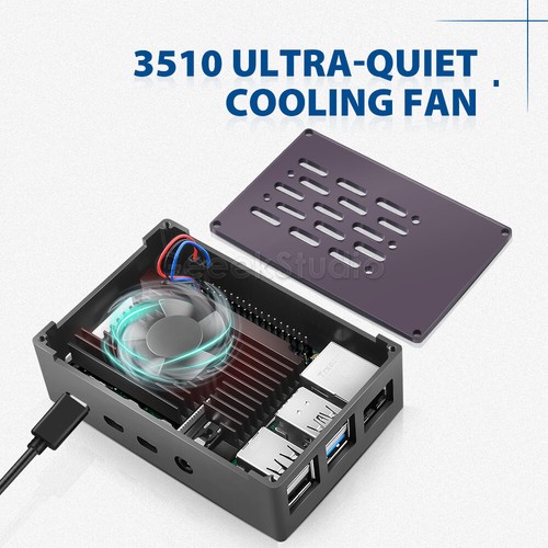Raspberry Pi 4 Model B Aluminum Brick Case with Adjustable Speed 3510 Quiet Fan - Picture 6 of 11