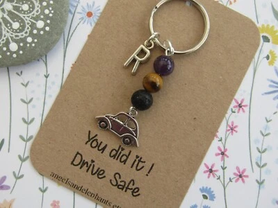 ANGELS & ELEPHANTS New Driver Keyring, New Driver Gift, Personalised Diffuser Keyring, Gemstone
