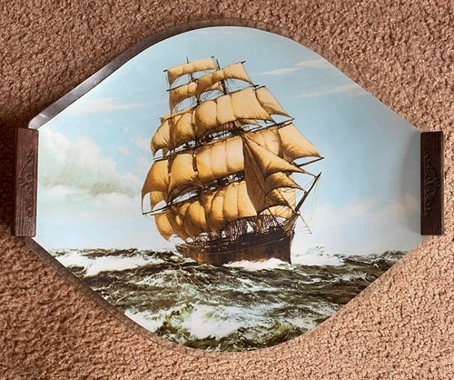 Collectable Retro Glass Serving Tray With Old Ship Picture - Bild 8 von 8