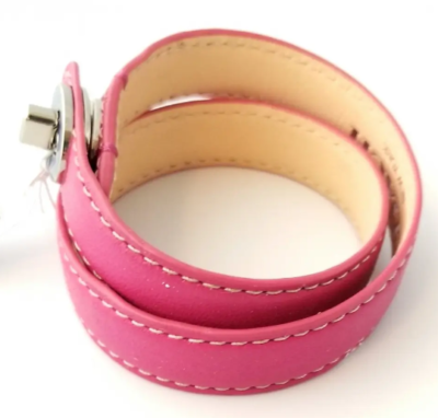 Coach Pink Leather Cuff Bracelet with Orange Edge & Silver Turn-Lock Coach Barbie Pink Wrap Turnlock Leather Bracelet | eBay main image 3