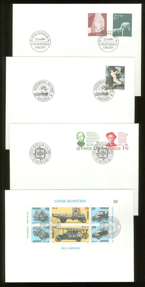 Suecia AA84m 7 FDC 1980 coches antiguos cómic debajo de la cara Foto 2 de 3