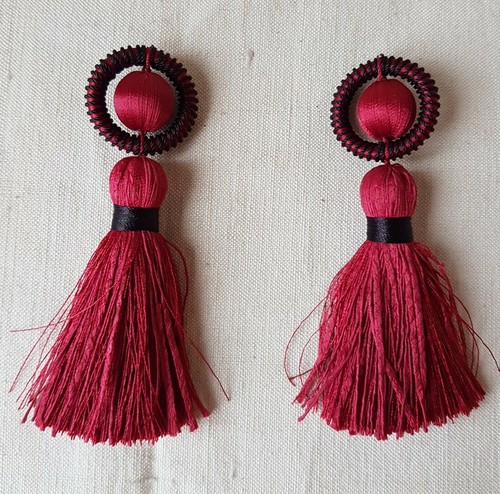 PASSEMENTERIE HOULES 1 PAAR POMPONS FRANSEN KUGEL FARBE ROT REF 101PPBR - Bild 1 von 3