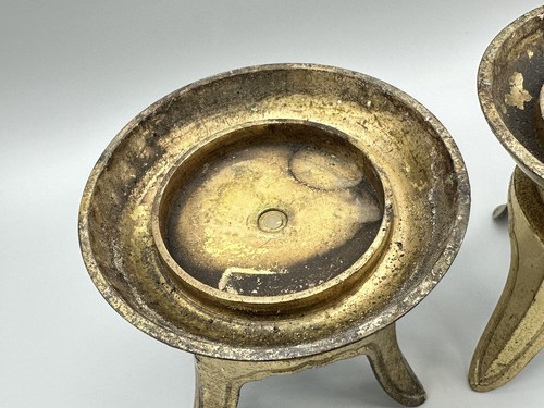 Vintage MCM Brass Candlestick Holders Reversible Solid Pair 4 1/2in” - Picture 5 of 9