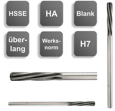HSSE Maschinenreibahlen H7 Toleranz Form D Ø 2 - 12 mm lang, überlang Reibahle